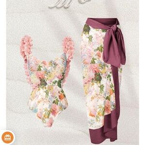 One piece floral bathing suit with matching coverup